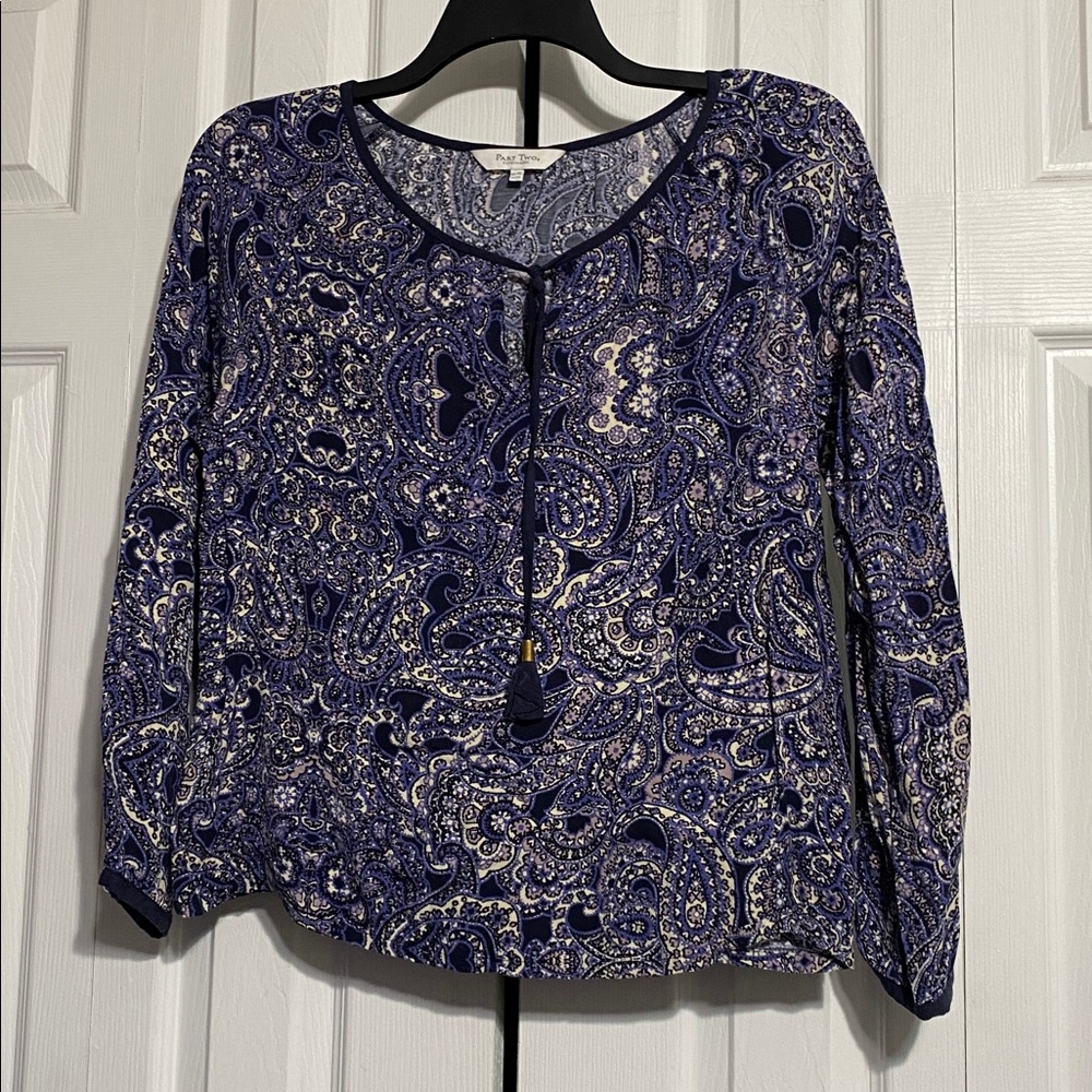 Part Two Copenhagen blue floral smock top blouse top shirt size 14